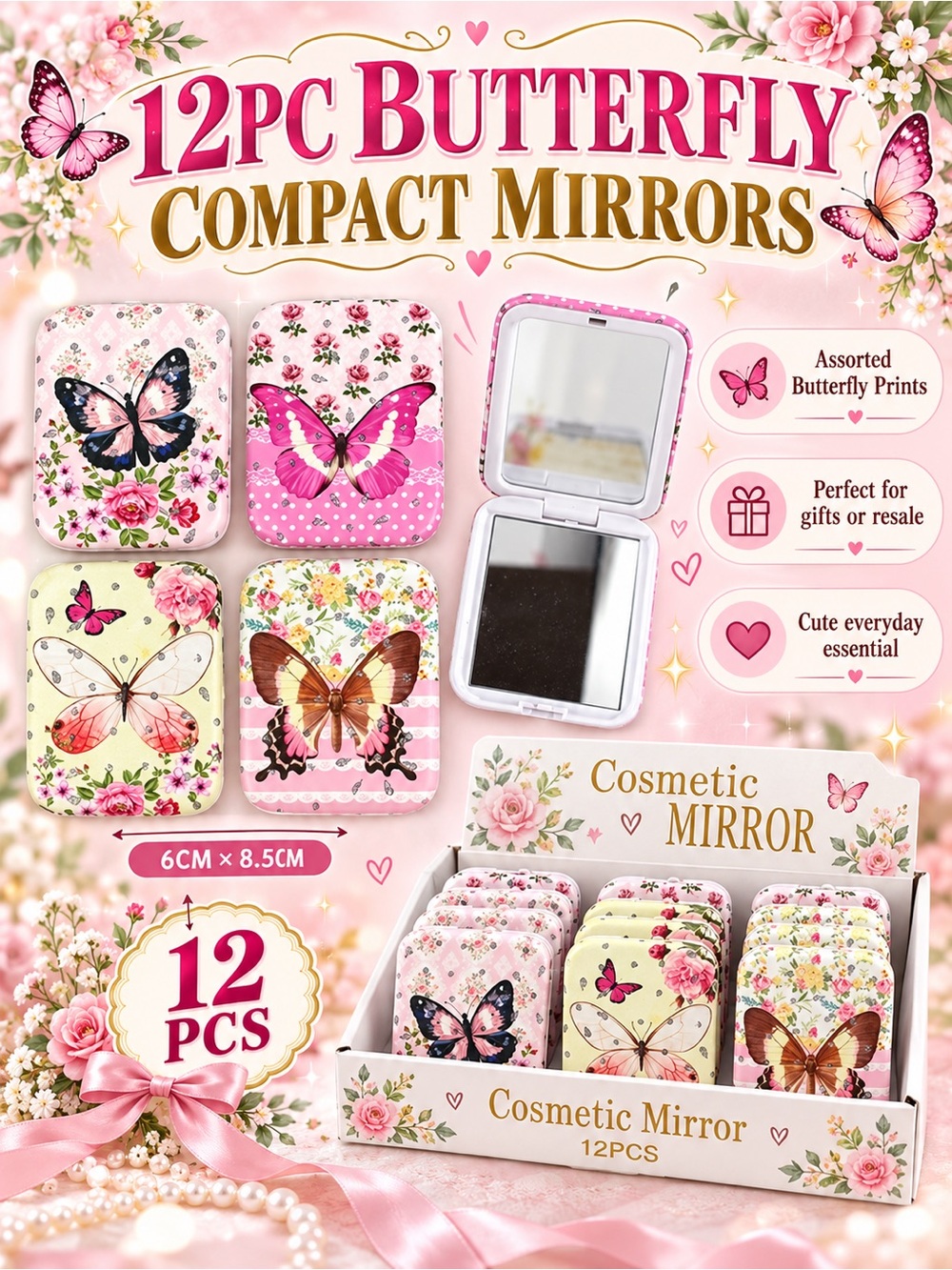 12PC Set Butterfly Compact Mirror